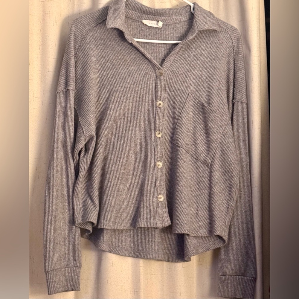 Lush Waffle-Knit Long Sleeve Top — Light Gray